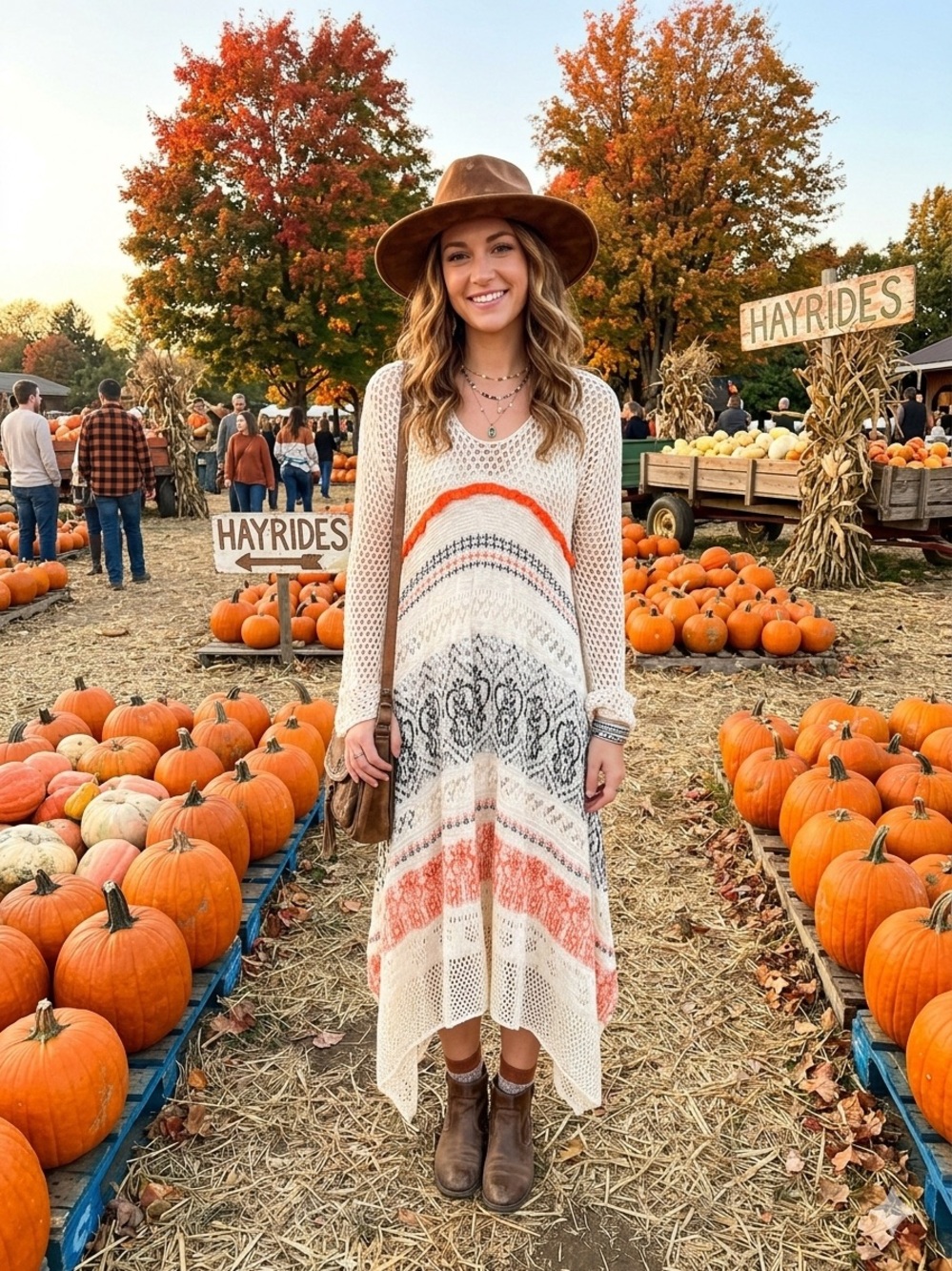 Anthropologie Boho Crochet Stripe Midi Dress with Slip